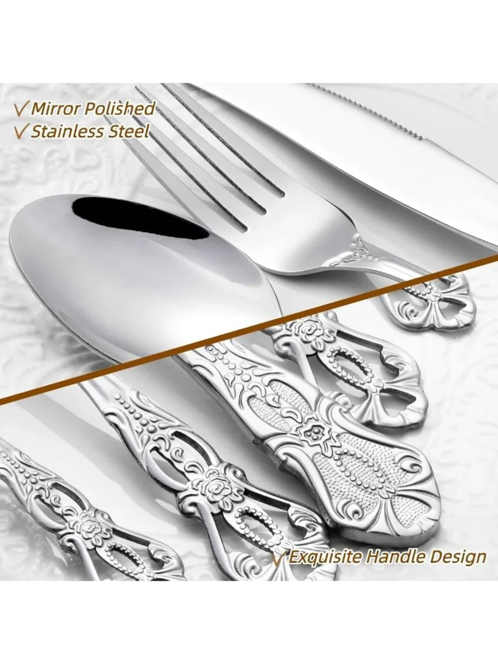 40-Piece Vintage Silverware Set for 8 | Stainless Steel Flatware, Dishwasher